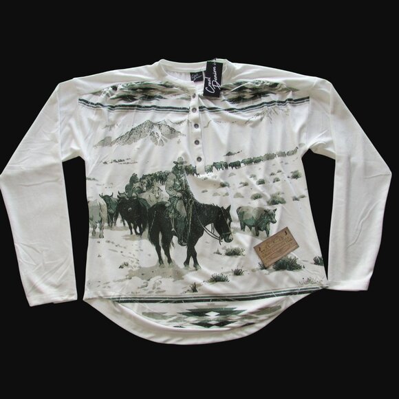 Cruel Girl Tops - Cruel Denim Women's Sweater Knit Henley Cowboy Western Print Top